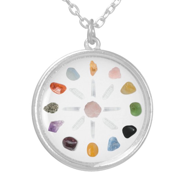 *~* Healing Chakra Crystal Grid Energy Silver Plated Necklace (Front)