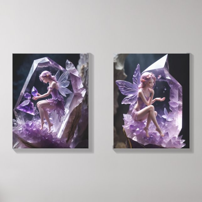 Healing Crystals Amethyst Fairy Wall Art Canvas Photo Tile (Front Set)