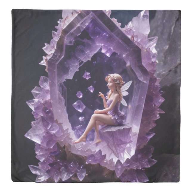 Healing Crystals Amethyst Fairy Wall Art Duvet Cover (Front)
