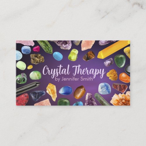 Healing Crystals and Gemstones on Purple Business Card