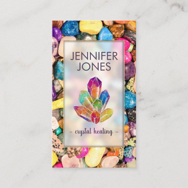 Healing Crystals Cluster on Colorful Gemstones Business Card (Front)