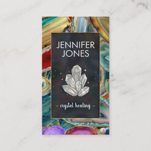 Healing Crystals Cluster on Colorful Geodes Business Card