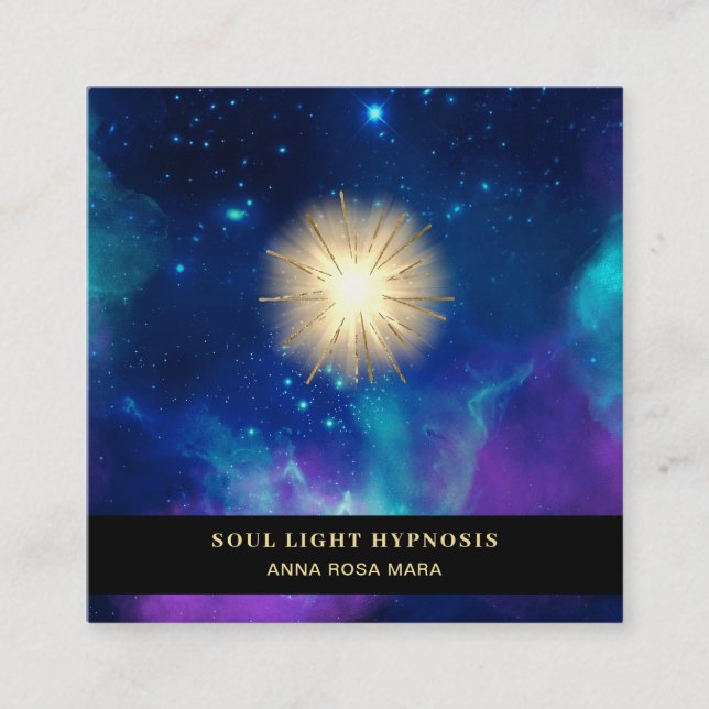 *~* Healing Energy Sun Burst Universe Galaxy Stars Square Business Card (Front)