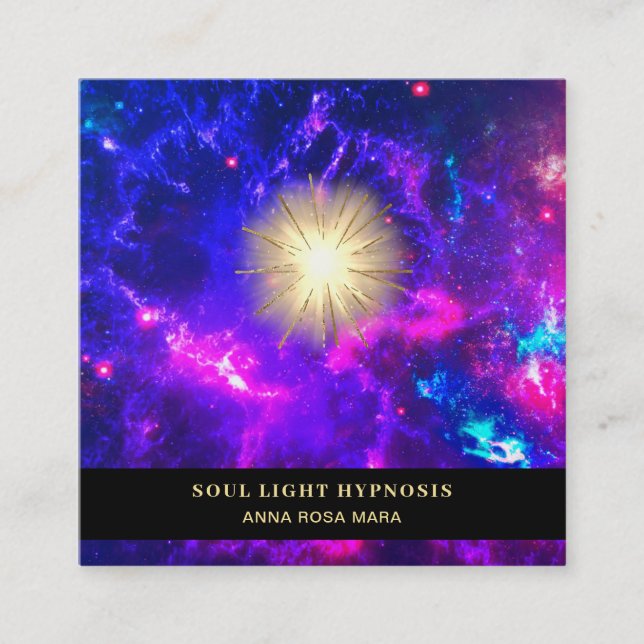 *~* Healing Energy Sun Burst Universe Star Galaxy Square Business Card (Front)