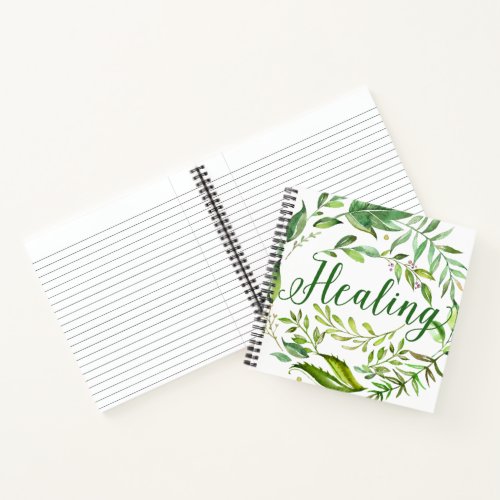 Healing Green Watercolor Leaves Self Care Notebook