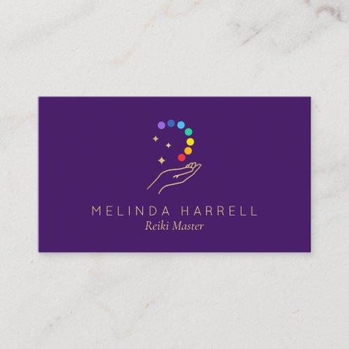 Healing Hand Logo Reiki Massage Bright Purple Business Card