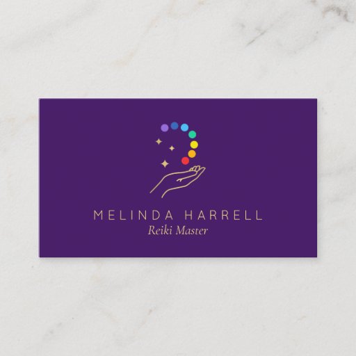 Customizable Healing Hand Logo Reiki, Massage Bright Purple Business Card