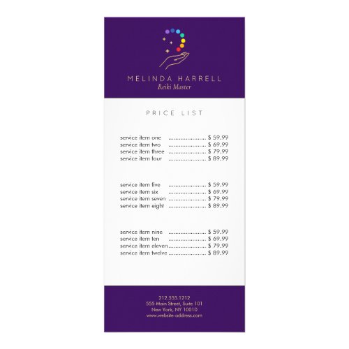 Healing Hand Logo Reiki Massage Bright Purple Rack Card