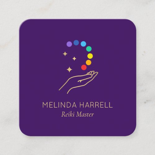 Healing Hand Logo Reiki Massage Bright Purple Square Business Card