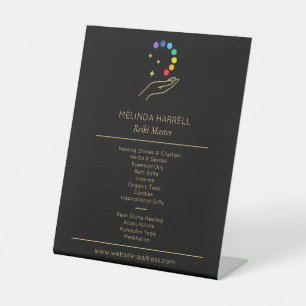Healing Hand Logo Reiki, Massage Therapy Black Pedestal Sign