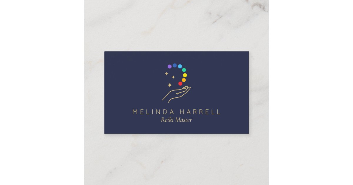 Healing Hand Logo Reiki Massage Therapy Dark Blue Business Card