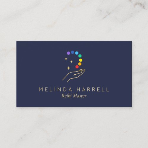 Healing Hand Logo Reiki Massage Therapy Dark Blue Business Card