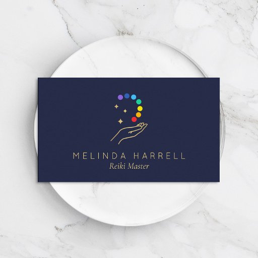 Customizable Healing Hand Logo Reiki, Massage Therapy Dark Blue Business Card