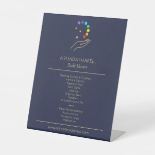 Healing Hand Logo Reiki, Massage Therapy Dark Blue Pedestal Sign