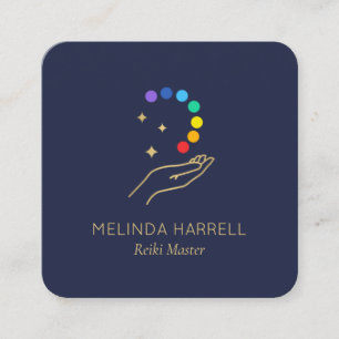 Healing Hand Logo Reiki, Massage Therapy Dark Blue Square Business Card