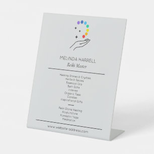 Healing Hand Logo Reiki, Massage Therapy Lt Gray Pedestal Sign