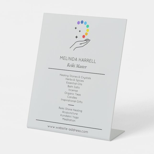 Healing Hand Logo Reiki, Massage Therapy Lt Gray Pedestal Sign (Front)