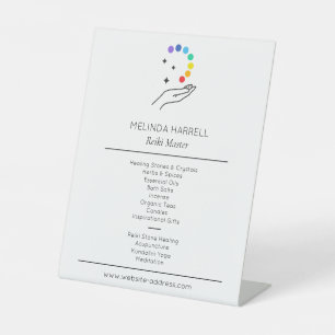 Healing Hand Logo Reiki, Massage Therapy White Pedestal Sign