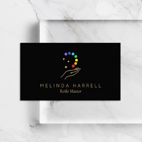 Healing Hand Logo Reiki Massage Wellness Black Business Card