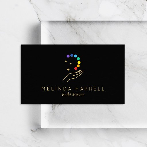 Customizable Healing Hand Logo Reiki, Massage, Wellness Black Business Card