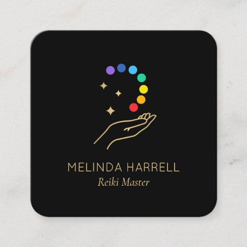 Healing Hand Logo Reiki Massage Wellness Black Square Business Card
