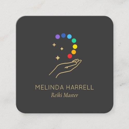 Healing Hand Logo Reiki Massage Wellness Gray Square Business Card