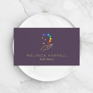 Healing Hand Logo Reiki, Massage, Wellness Purple Business Card