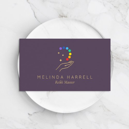 Healing Hand Logo Reiki Massage Wellness Purple Business Card