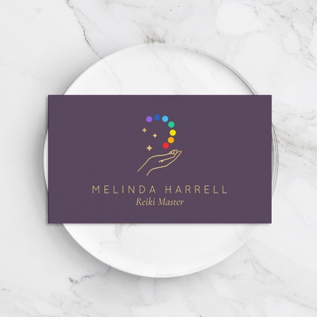 Healing Hand Logo Reiki, Massage, Wellness Purple Business Card (Creator Uploaded)