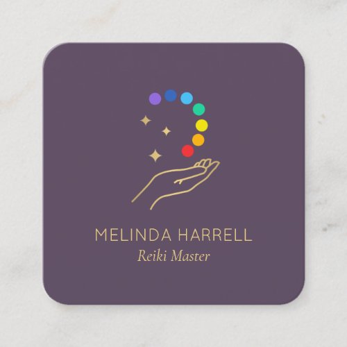 Healing Hand Logo Reiki Massage Wellness Purple Square Business Card