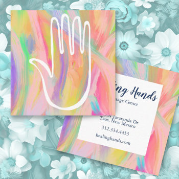 Healing Hand Rainbow Colorful Oil Paint Square Business Card by ShoshannahScribbles at Zazzle