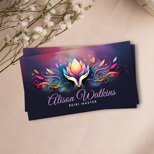 Healing Hands and Lotus Colorful Energy Flow Business Card