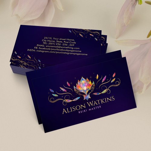 Healing Hands and Lotus Colorful Energy Flow Business Card