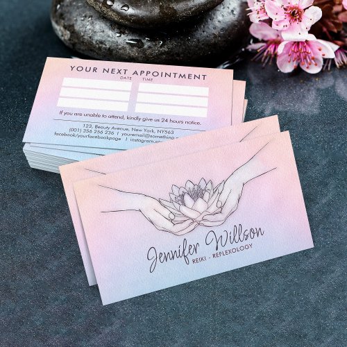 Healing Hands and Lotus Watercolor Sketch Business Card