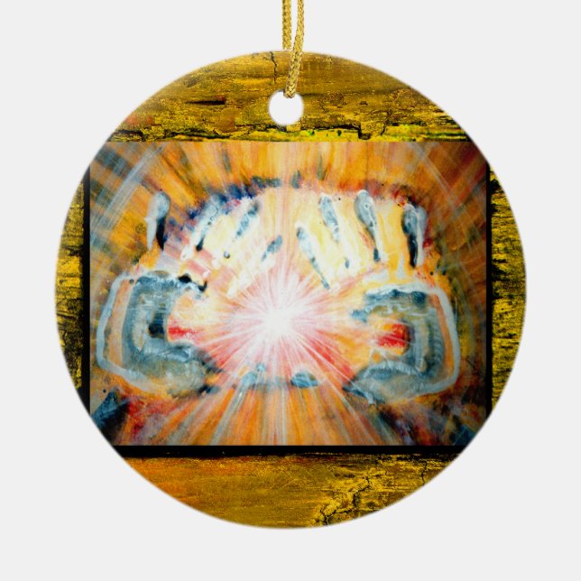 Healing Hands & Cross of Protection Ceramic Ornament (Front)