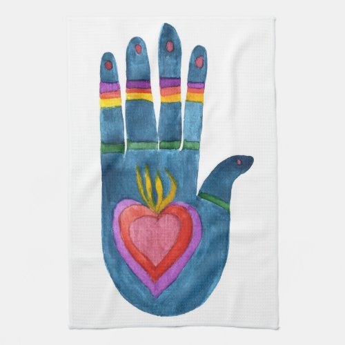 Healing hands hamsa palm rainbow kitchen towel