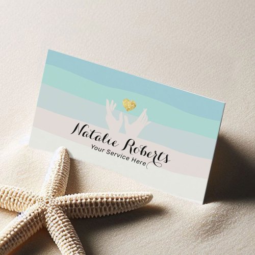 Healing Hands  Heart Massage Therapy Beach Colors Business Card