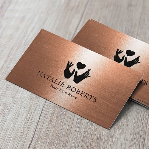 Healing Hands  Heart Massage Therapy Copper Business Card