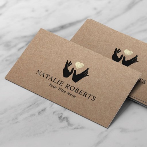 Customizable Healing Hands &amp; Heart Massage Therapy Rustic Kraft Business Card