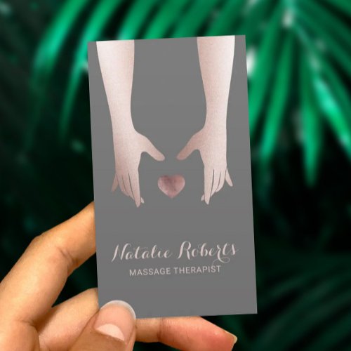 Healing Hands  Heart Rose Gold Massage Therapy Business Card