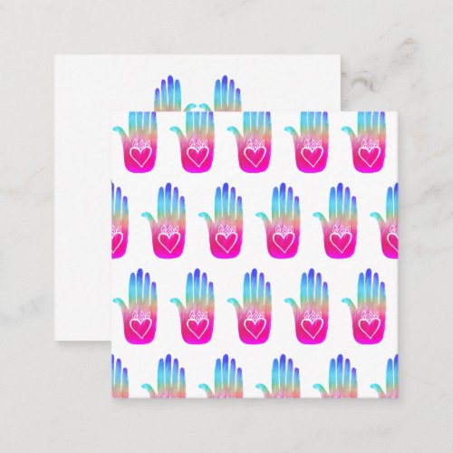 Healing Hands Hearts Hamsa Colorful Pattern Square Business Card