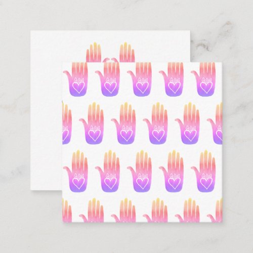 Healing Hands Hearts Hamsa Colorful Pattern  Square Business Card