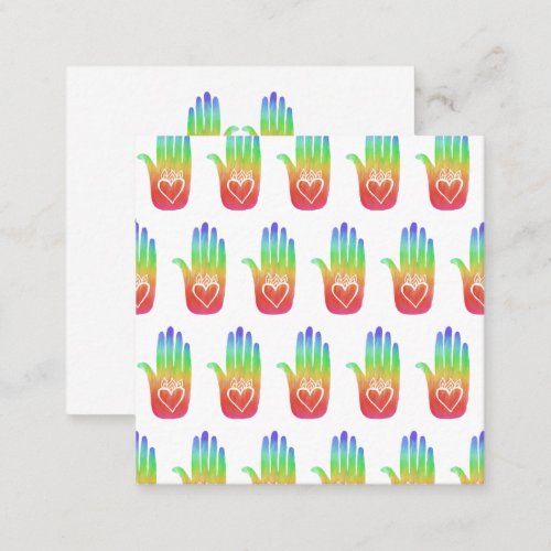 Healing Hands Hearts Hamsa Rainbow Pattern Square Business Card