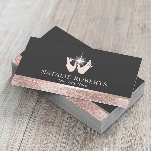Healing Hands Massage Therapy Rose Gold Border 2 Business Card