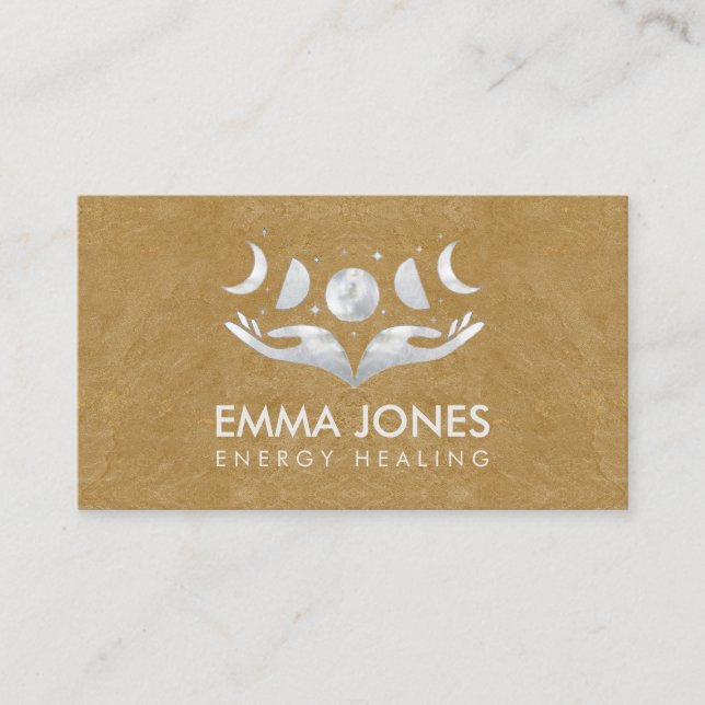 Healing hands - Moons - Mother of Pearl and Silver Business Card (Front)