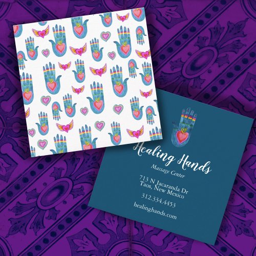 Healing hands pattern blue business card square