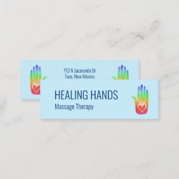 Healing Hands Rainbow Colorful Hamsa Hearts  Mini Business Card by ShoshannahScribbles at Zazzle
