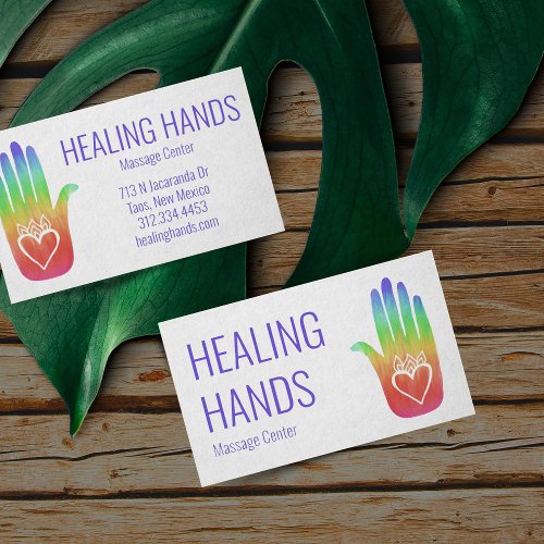 Healing Hands Rainbow Colorful Painted Hamsa Business Card