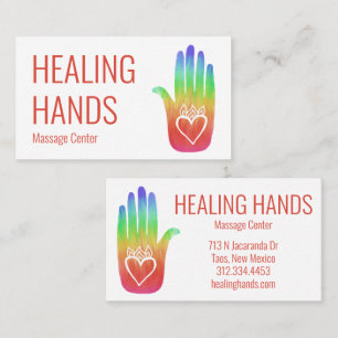 Healing Hands Rainbow Colorful Painted Hamsa Heart Business Card