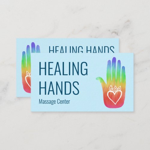 Healing Hands Rainbow Colorful Painted Hamsa Heart Business Card